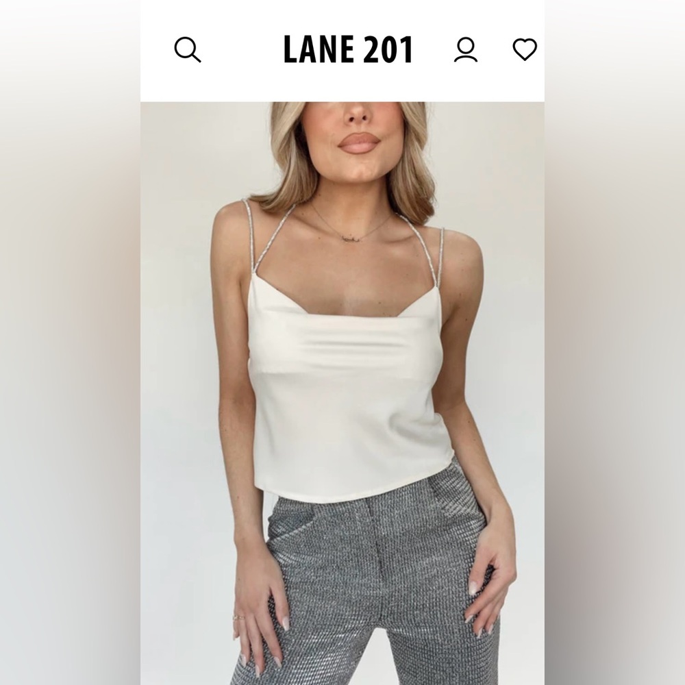 Off white cowl neck tank with rhinestone straps